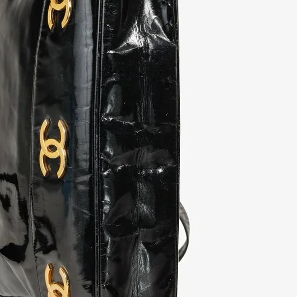 Chanel Vintage Black Patent Gold Plated CCs Shoulder bag - Picture 5 of 15